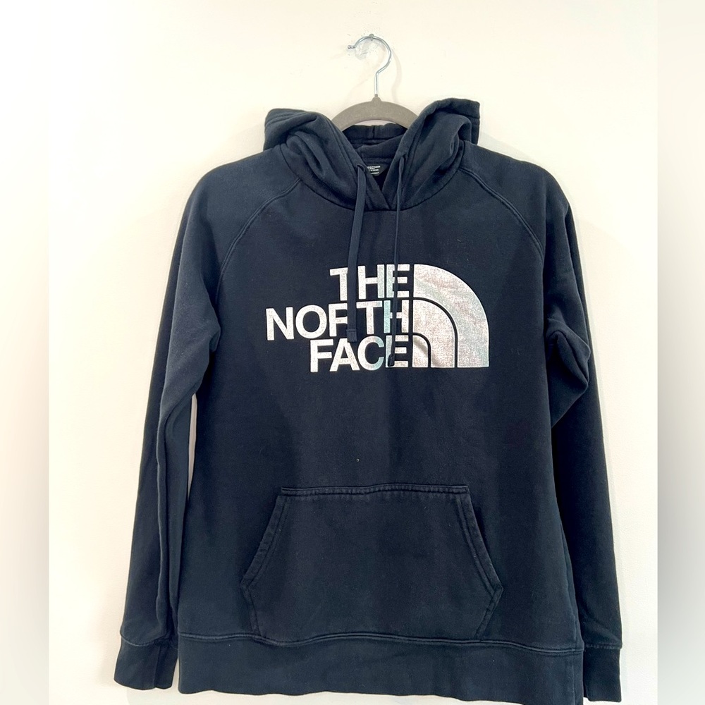 The North Face Half Dome Sweatshirt Women Black‎ & Silver Hooded Pullover Sz M